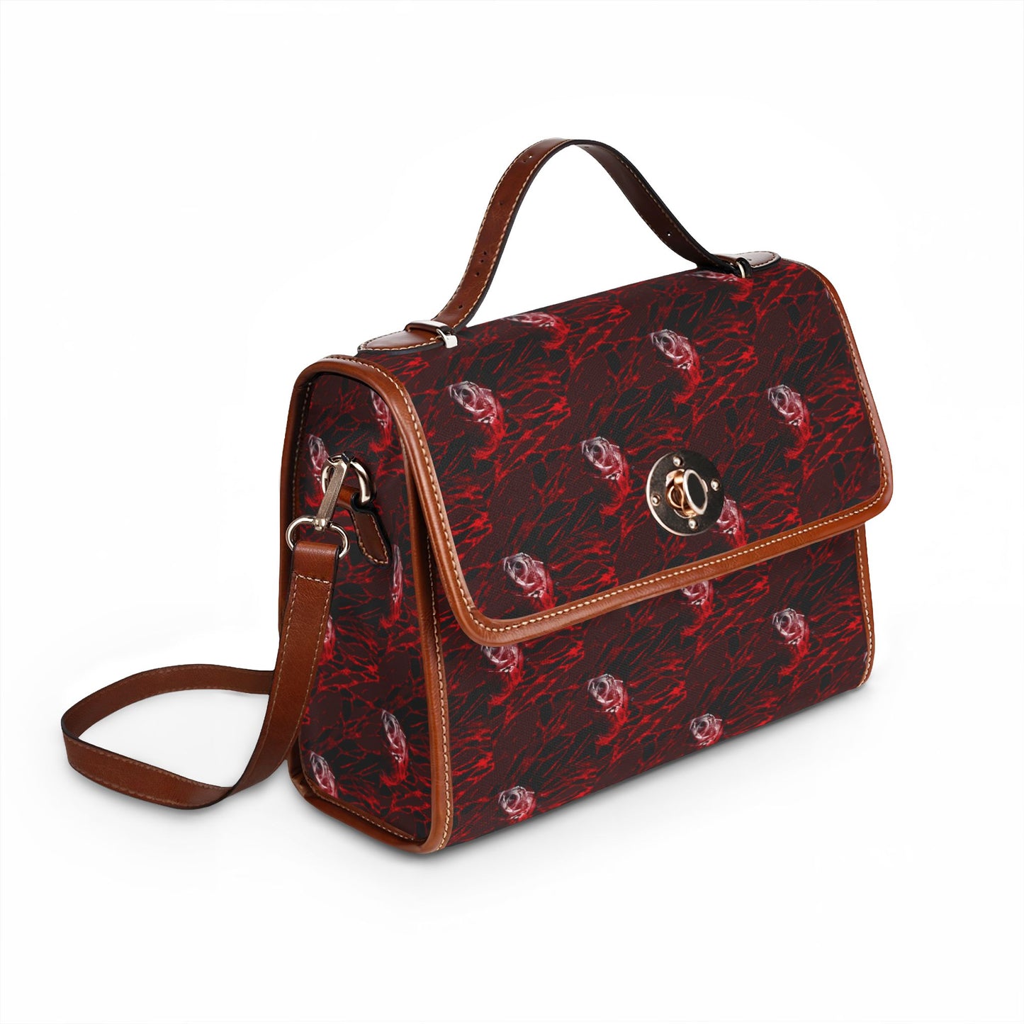 Waterproof Canvas Bag — Gothic Red Smoke Pattern Satchel
