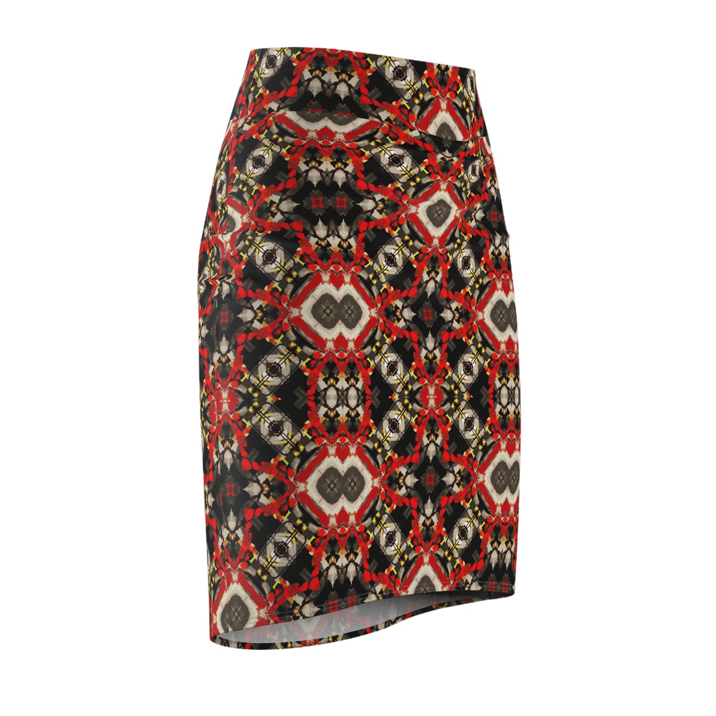 Kaleidoscope Red Geometric Pencil Skirt