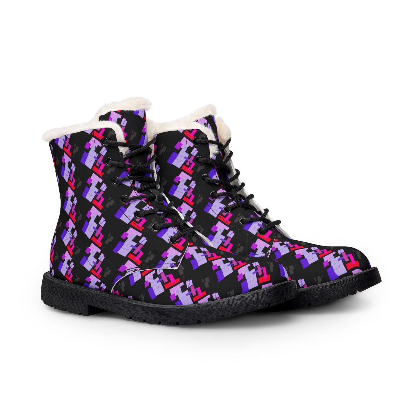 Pink Houndstooth Pattern Women's Boots | Leather Fur Ankle Booties