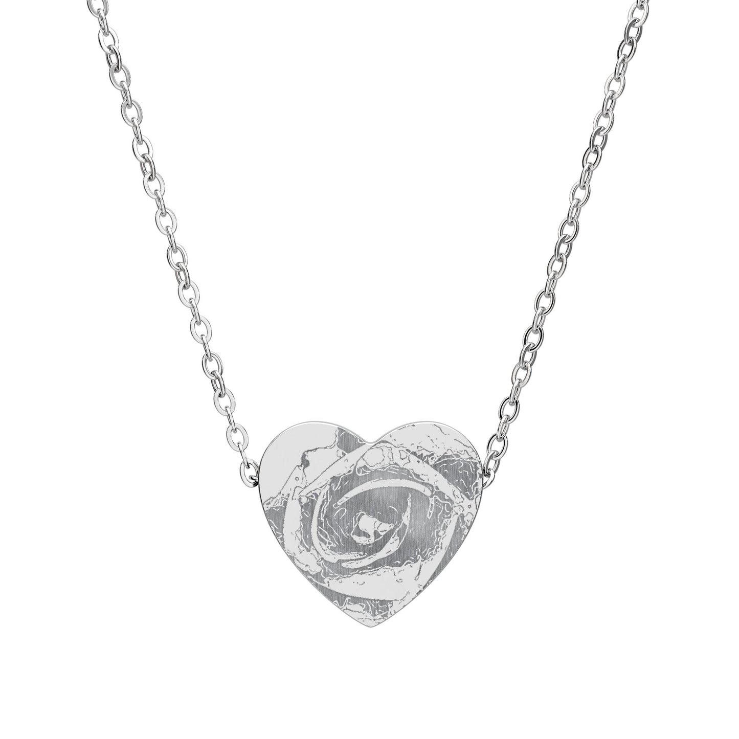 Engravable Heart Necklace with Rose Pattern — Personalized Gift Pendant