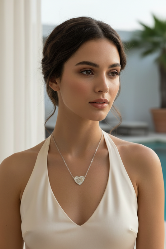 Engravable Heart Necklace with Rose Pattern — Personalized Gift Pendant