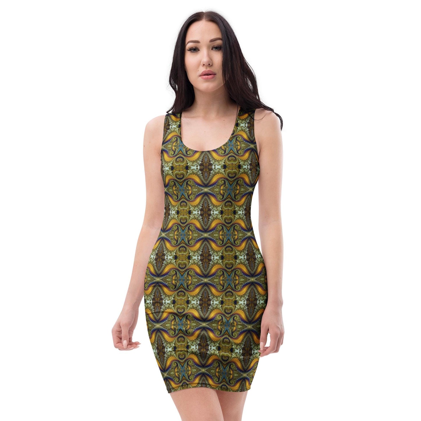 Elegant Whimsy Sleeveless Bodycon Dress in Green