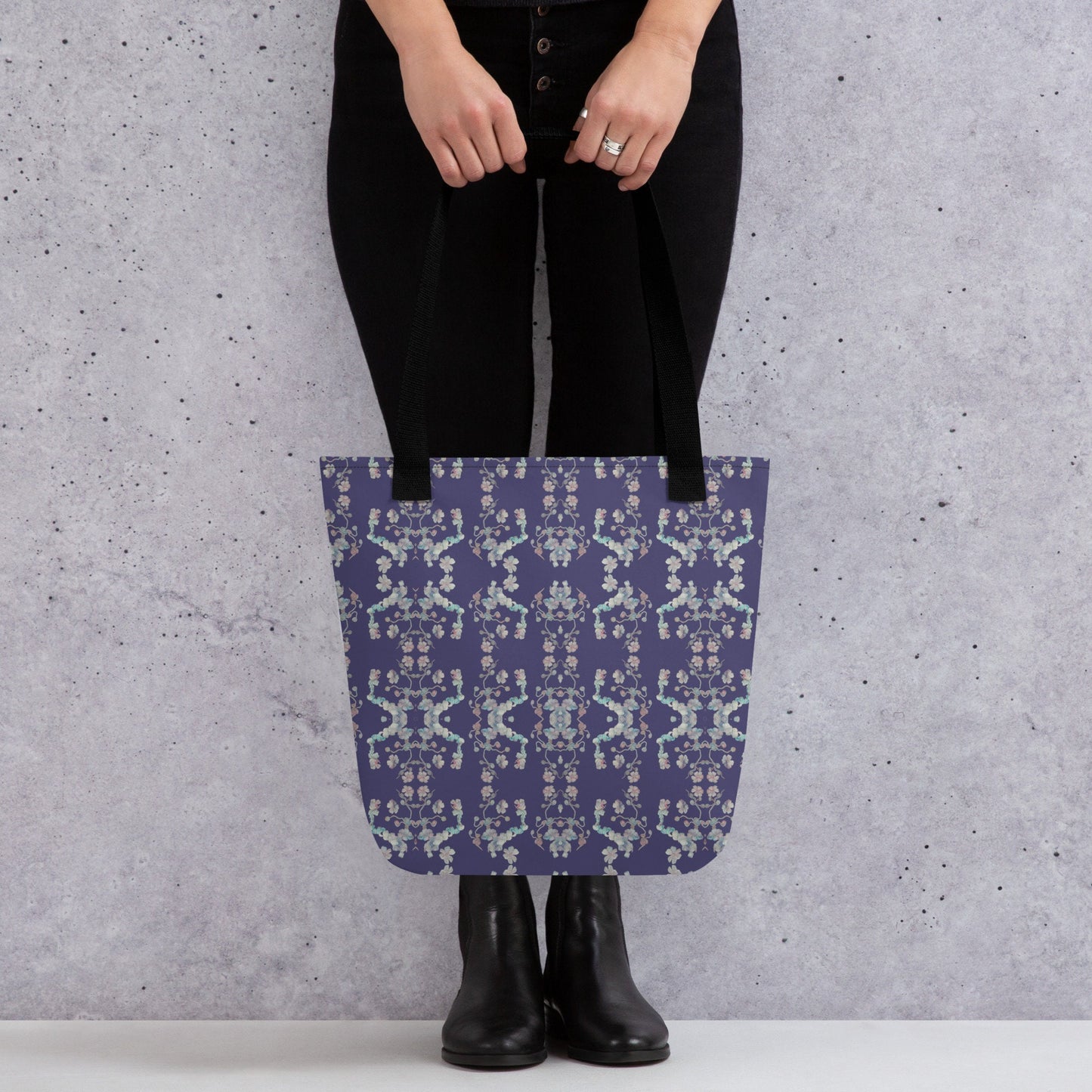 Violet Floral Tote Bag: Everyday Reusable Shopping Bag