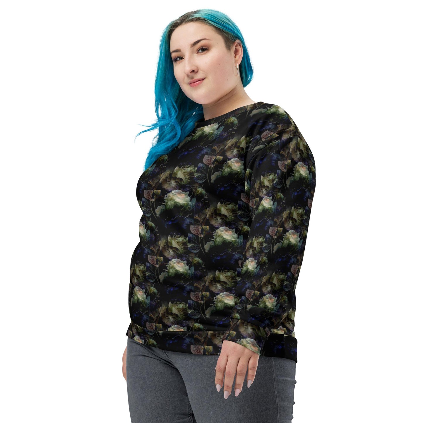 Chic Black Jumper with White Rose Floral Design