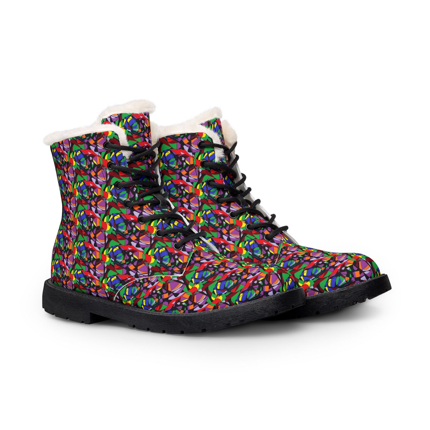 Colorful Abstract Floral Pattern Boots Winter Fur Boots