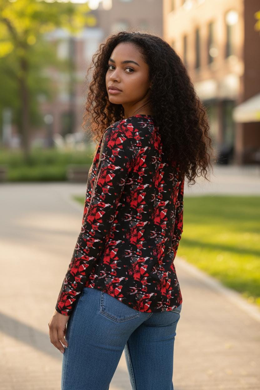 Abstract V-Neck Long Sleeve Shirt: Bohemian Women's Top