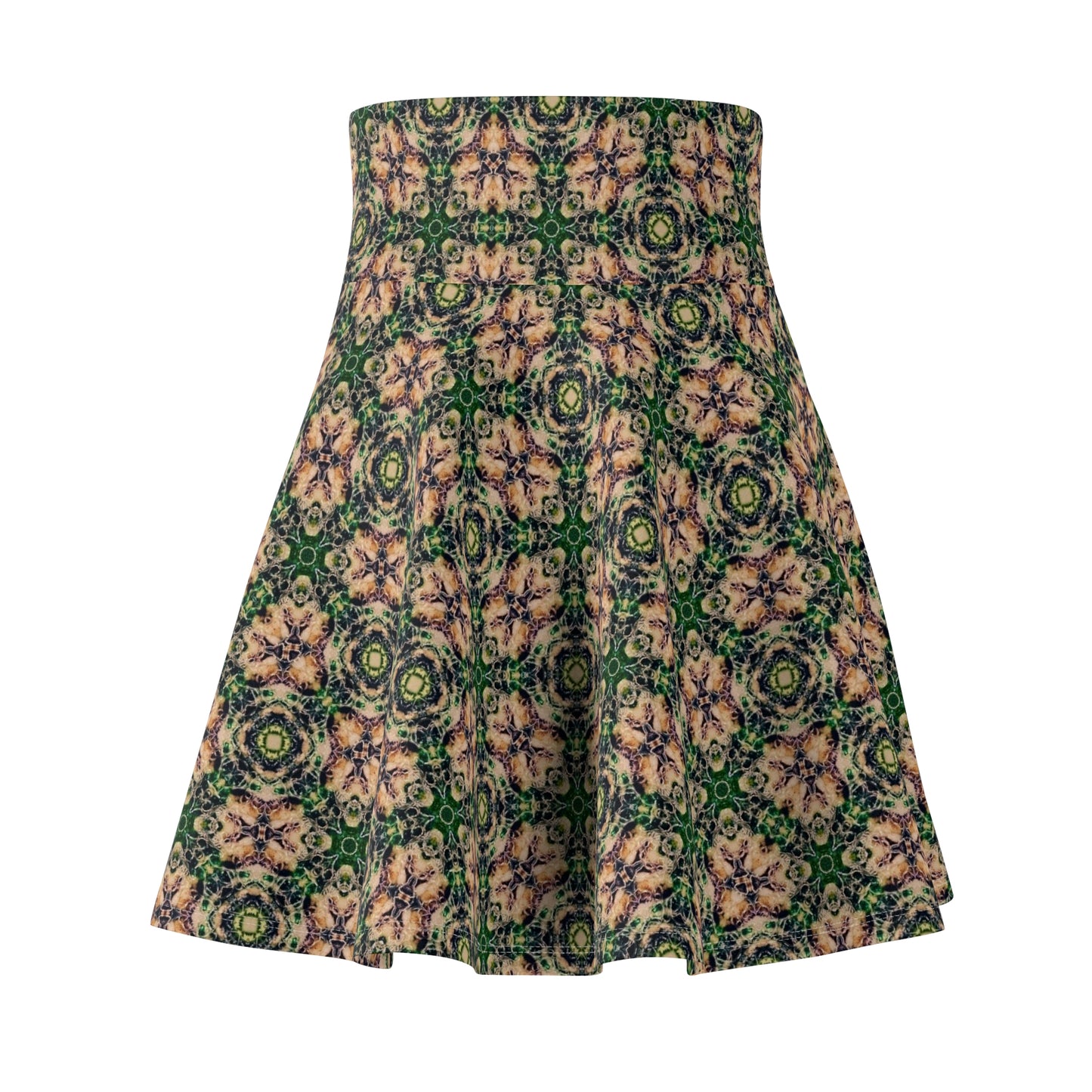 Floral Kaleidoscope Skater Skirt — Green Vintage Patterned AOP