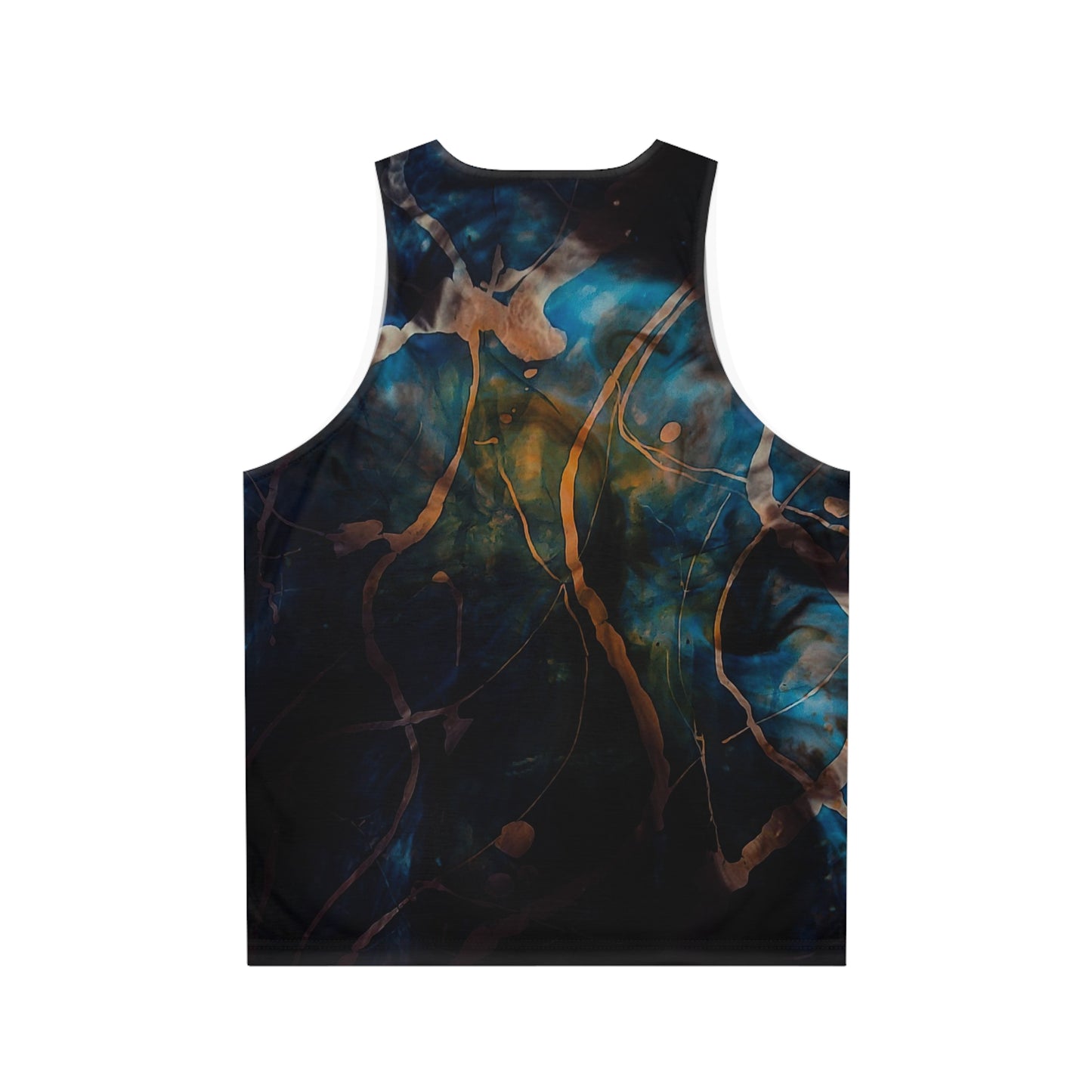 Abstract Galaxy Tank Top — Blue & Gold Marble All-Over Print