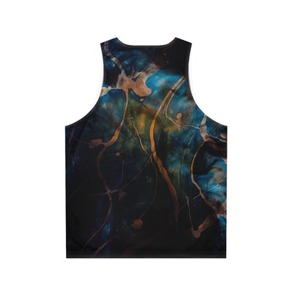 Abstract Galaxy Tank Top — Blue & Gold Marble All-Over Print