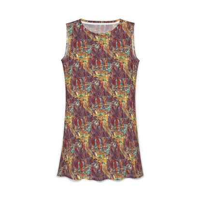 Abstract Autumn Floral Dress — Women’s Casual AOP Swing Dress