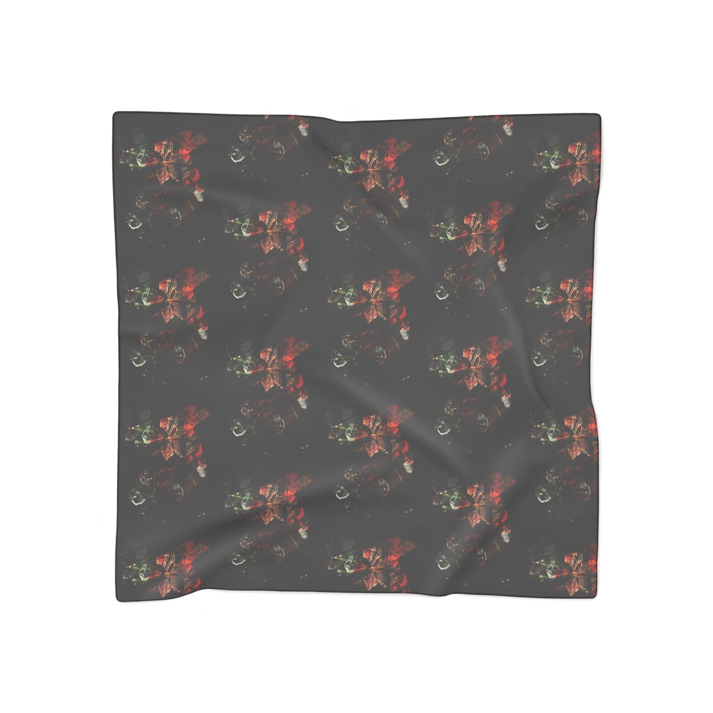 Floral Moonlight Scarf — Dark Botanical Print Poly Scarf