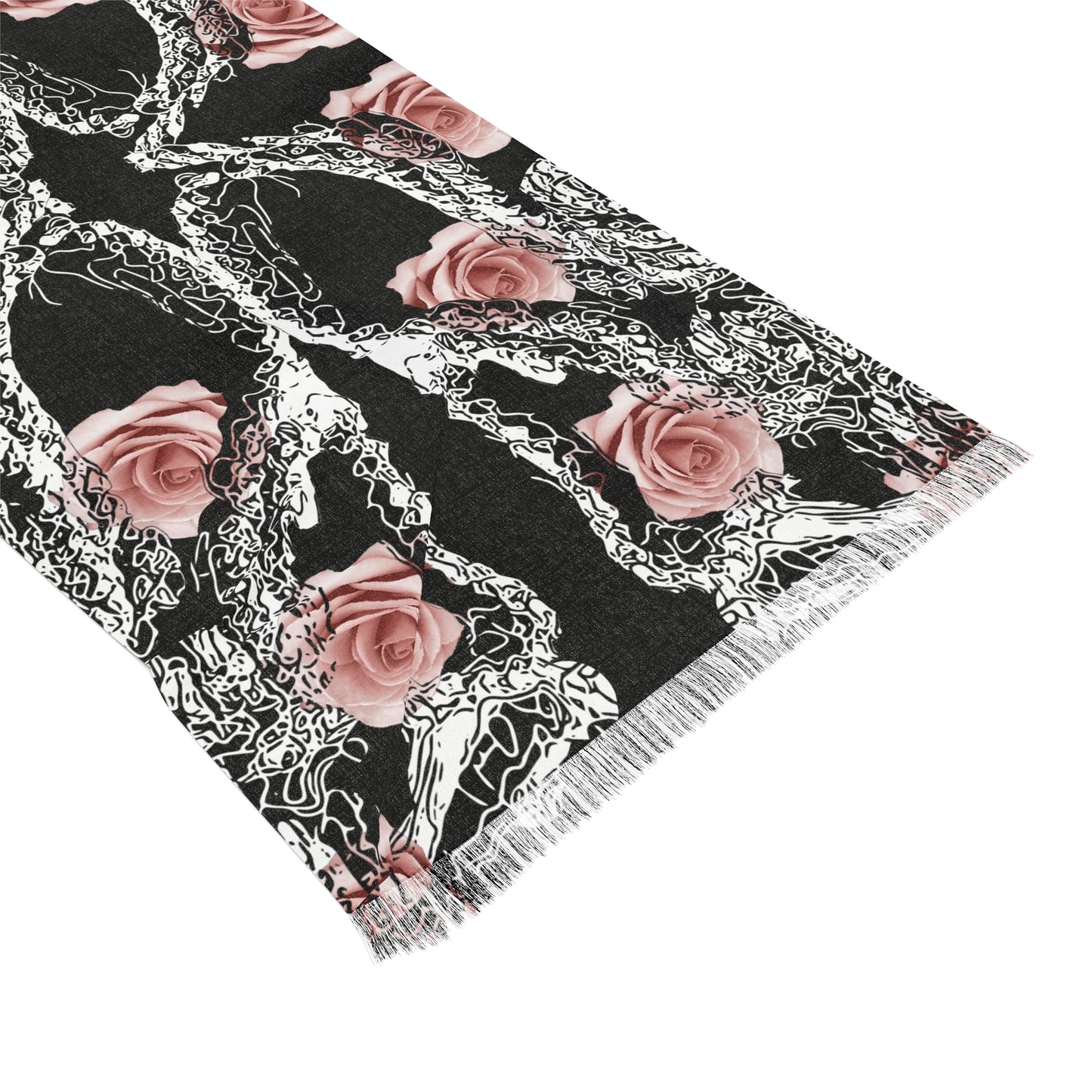 Rose & Snake Pattern Lightweight Scarf — Black Floral Gothic Wrap