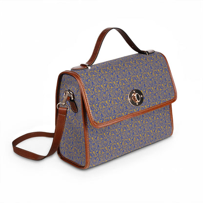 Waterproof Canvas Satchel Bag — Vintage Floral Pattern, Leather Trim