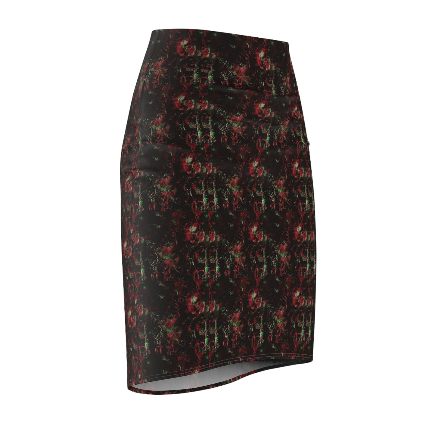 Dark Floral Gothic Pencil Skirt — Red & Black All-Over Print