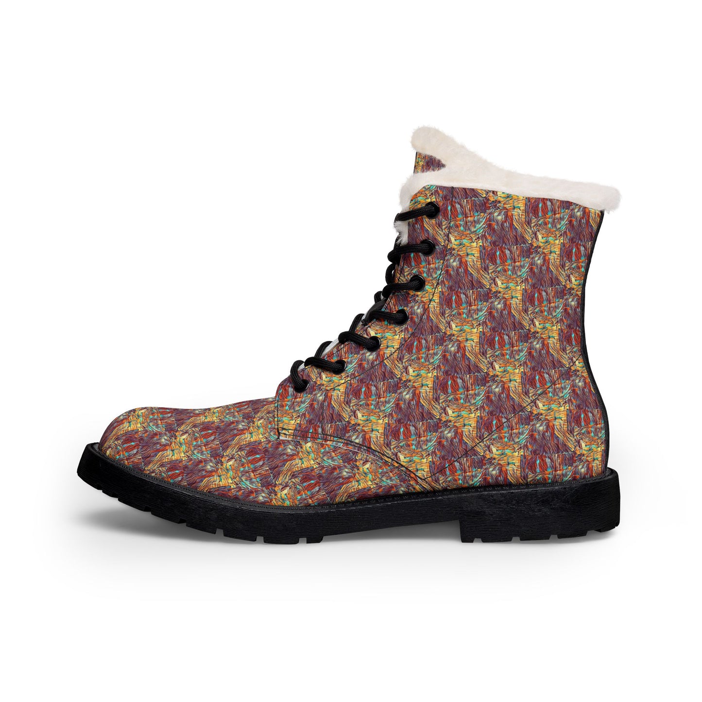 Bronze Leather Winter Fur Boots | Women's Cozy Patterned Boots