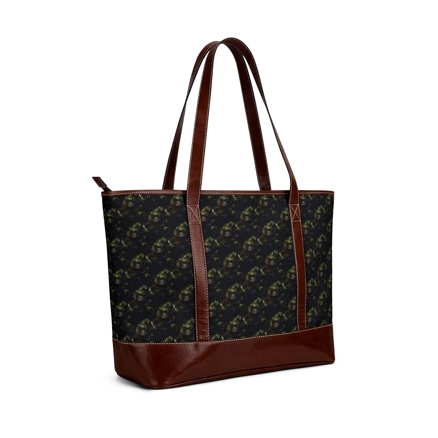 Vintage Botanical Tote Handbag — Dark Floral Pattern Shoulder Bag