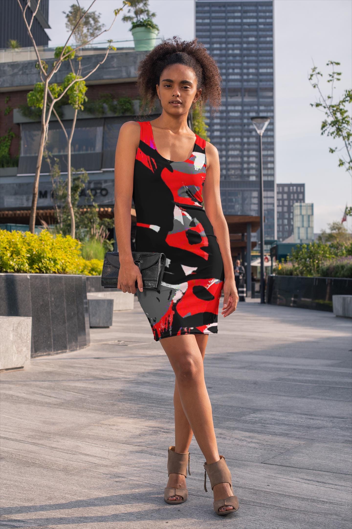 Abstract Bodycon Mini Dress: Stylish Patterned Party Wear