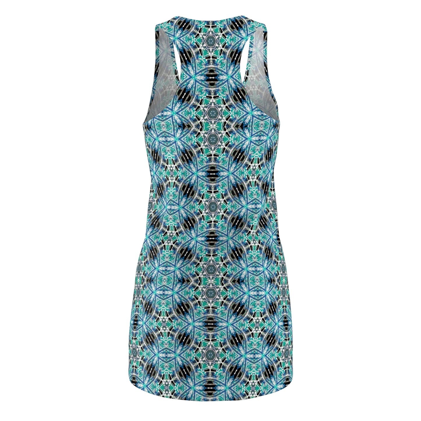 Teal Kaleidoscope Racerback Dress — All-Over Print Boho Tank Dress