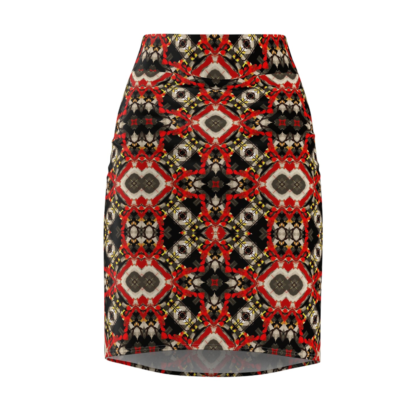Kaleidoscope Red Geometric Pencil Skirt