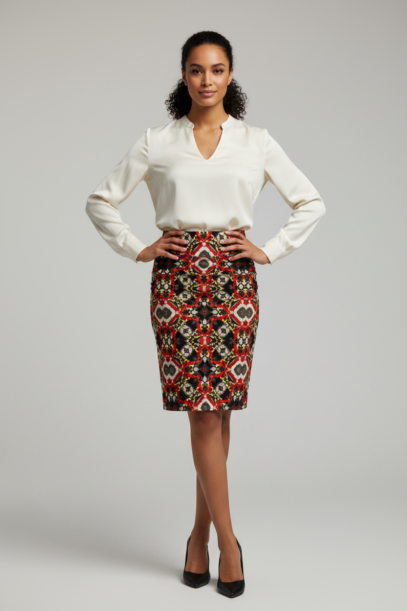 Kaleidoscope Red Geometric Pencil Skirt