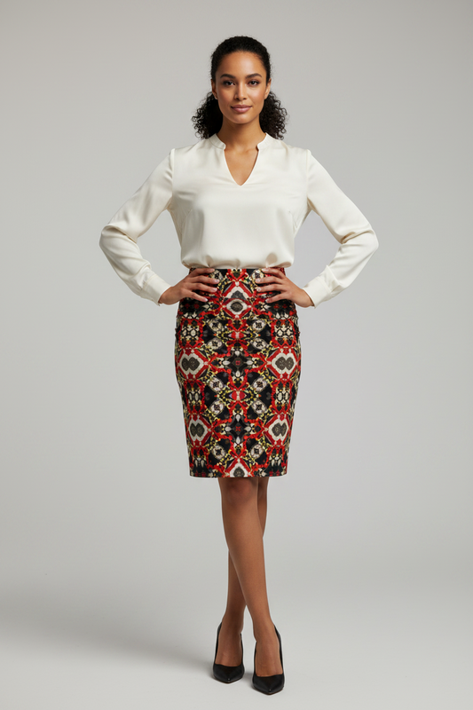 Kaleidoscope Red Geometric Pencil Skirt