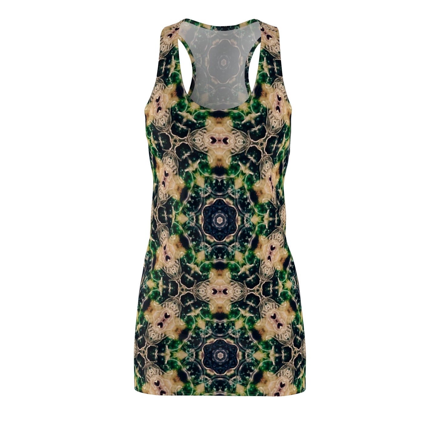 Kaleidoscope Floral Racerback Dress — Green Boho Patterned AOP