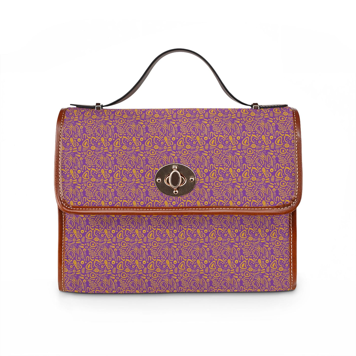 Waterproof Canvas Bag — Purple Gold Floral Satchel Purse