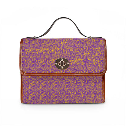 Waterproof Canvas Bag — Purple Gold Floral Satchel Purse