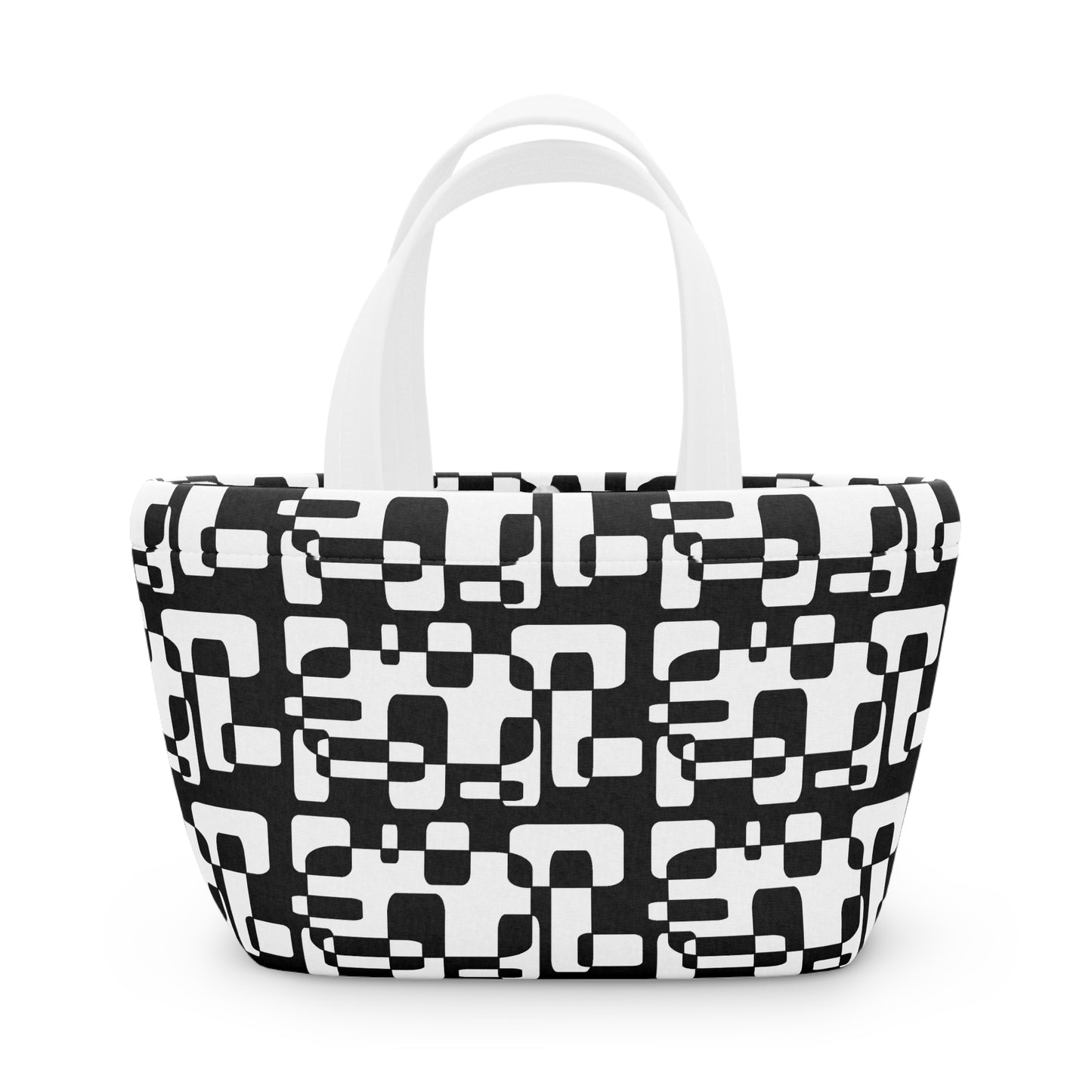 Geometric Black & White Lunch Bag — Retro Modern Insulated Tote