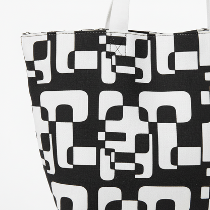 Geometric Black & White Lunch Bag — Retro Modern Insulated Tote
