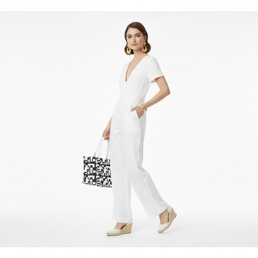 Geometric Black & White Lunch Bag — Retro Modern Insulated Tote