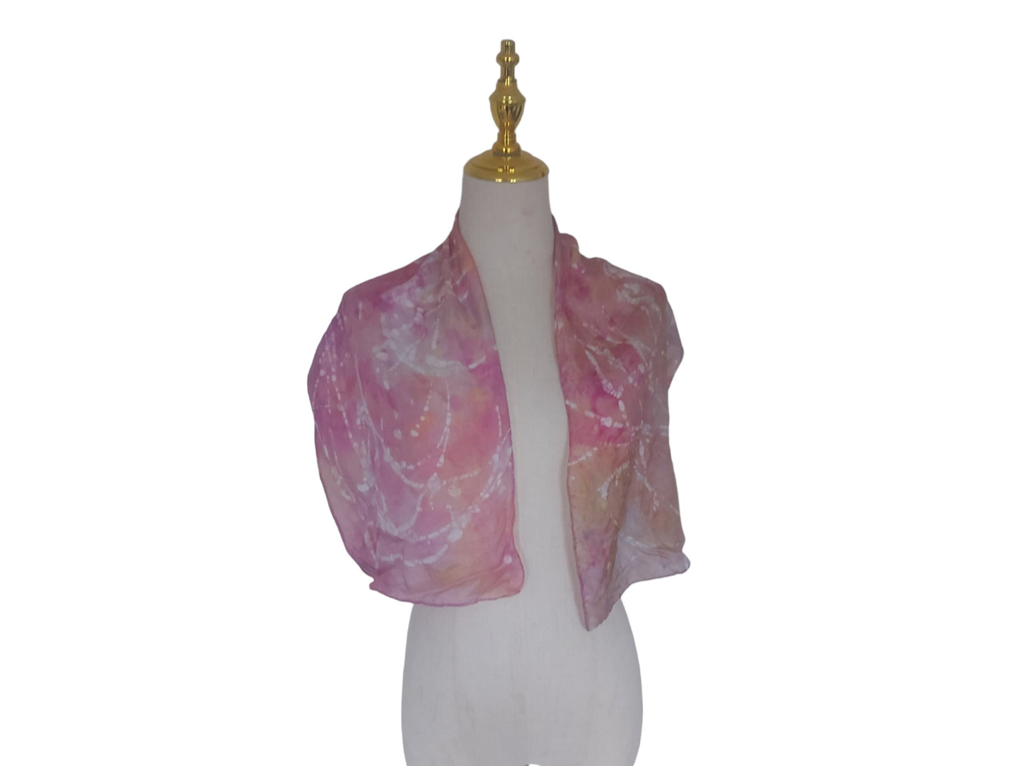 Handmade Pink & Gold Silk Scarf: Ice Dyed Batik