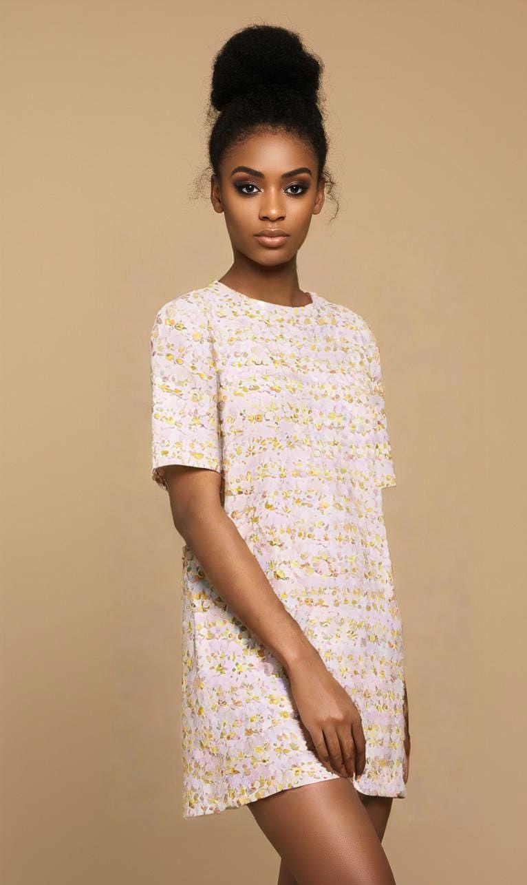 T-shirt dress, Light Peach Pink Elegant T-Dress- Abstract Print