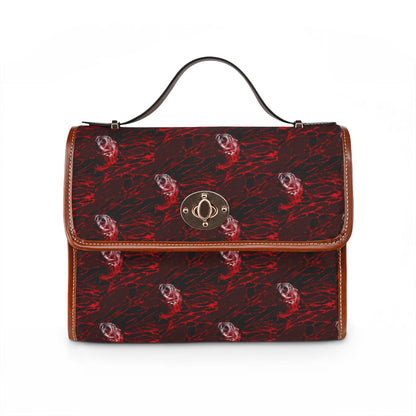 Waterproof Canvas Bag — Gothic Red Smoke Pattern Satchel