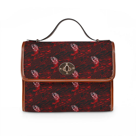 Waterproof Canvas Bag — Gothic Red Smoke Pattern Satchel
