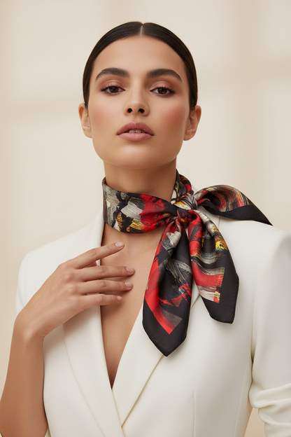 Gold and Grey Scarf-  squared abstract print