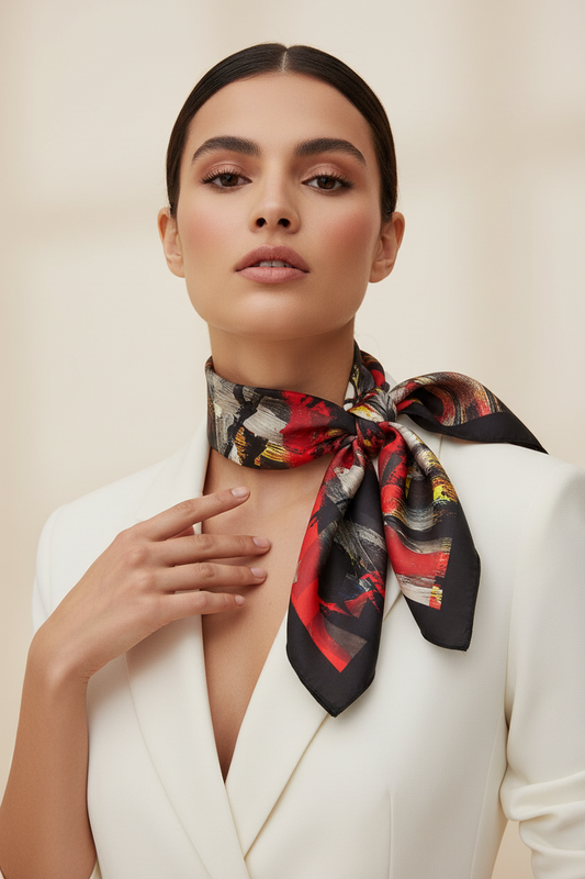 Gold and Grey Scarf-  squared abstract print