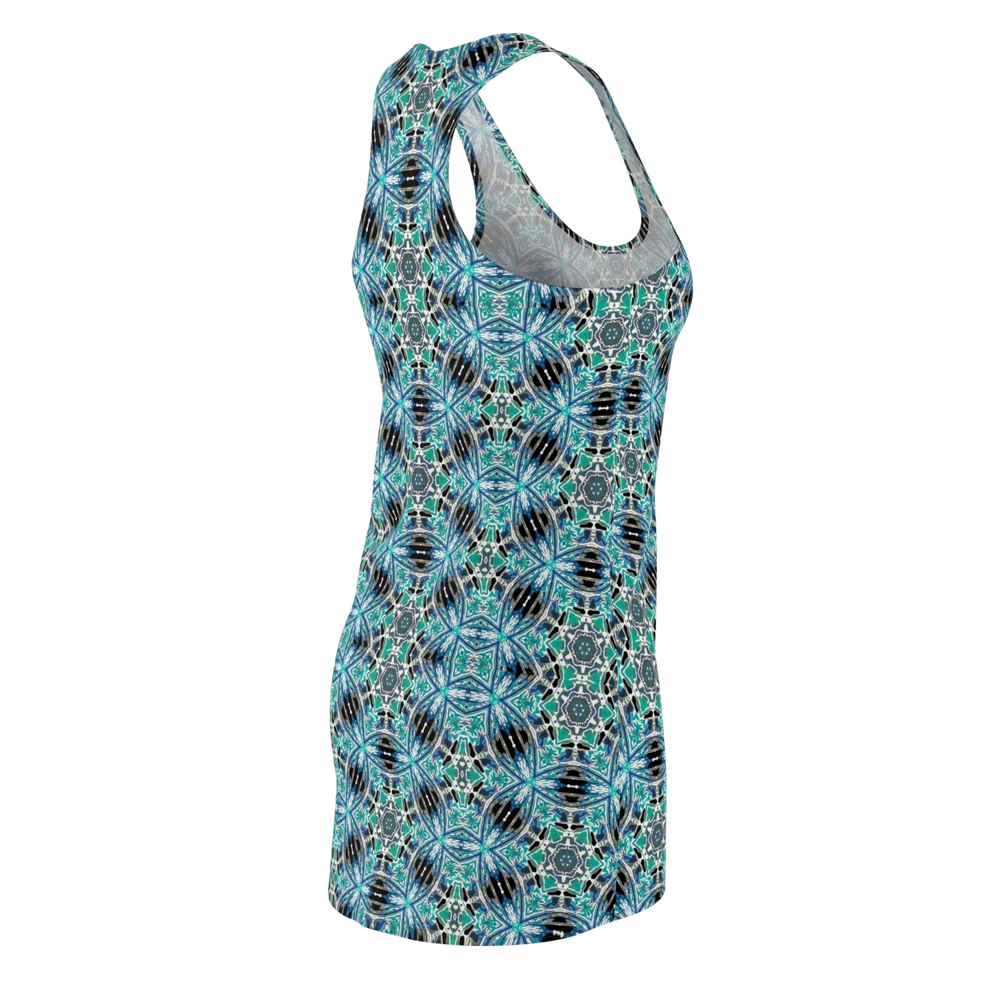Teal Kaleidoscope Racerback Dress — All-Over Print Boho Tank Dress