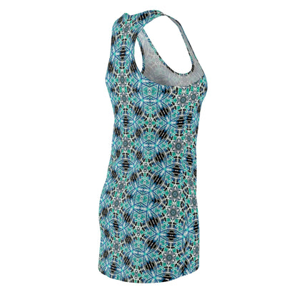Teal Kaleidoscope Racerback Dress — All-Over Print Boho Tank Dress