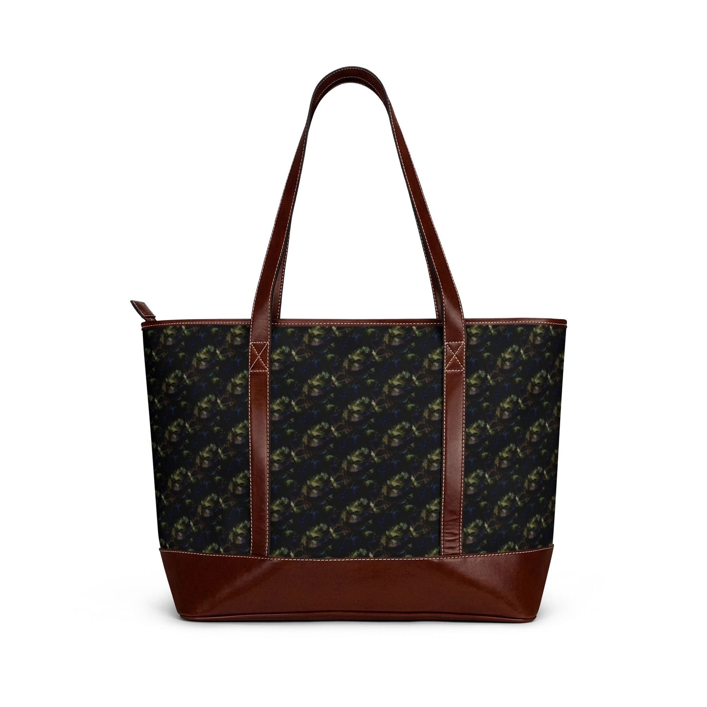 Vintage Botanical Tote Handbag — Dark Floral Pattern Shoulder Bag