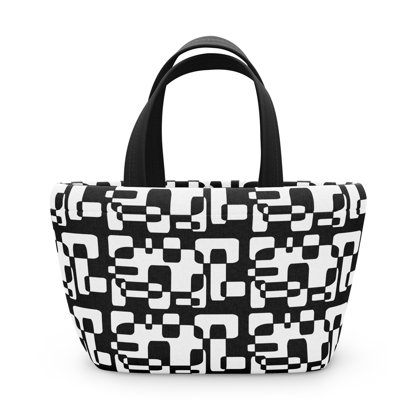 Geometric Black & White Lunch Bag — Retro Modern Insulated Tote