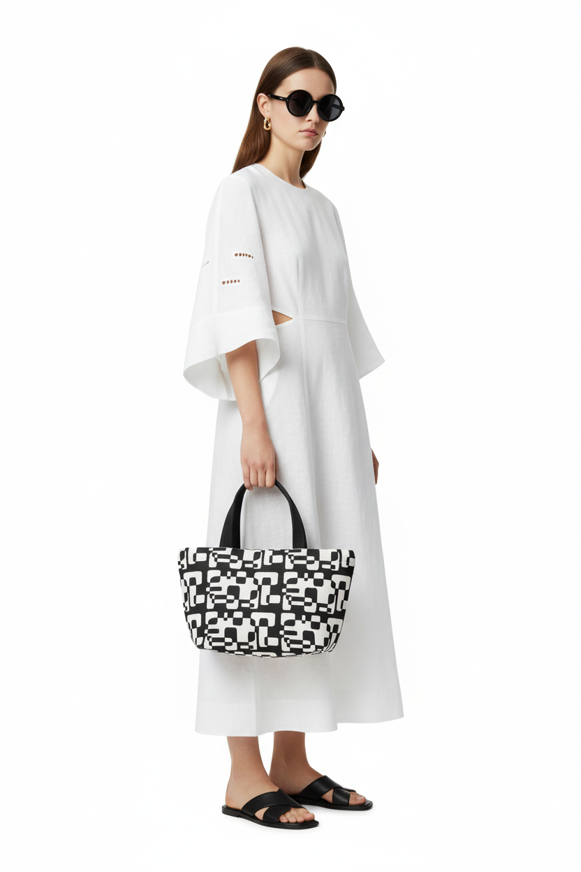 Geometric Black & White Lunch Bag — Retro Modern Insulated Tote