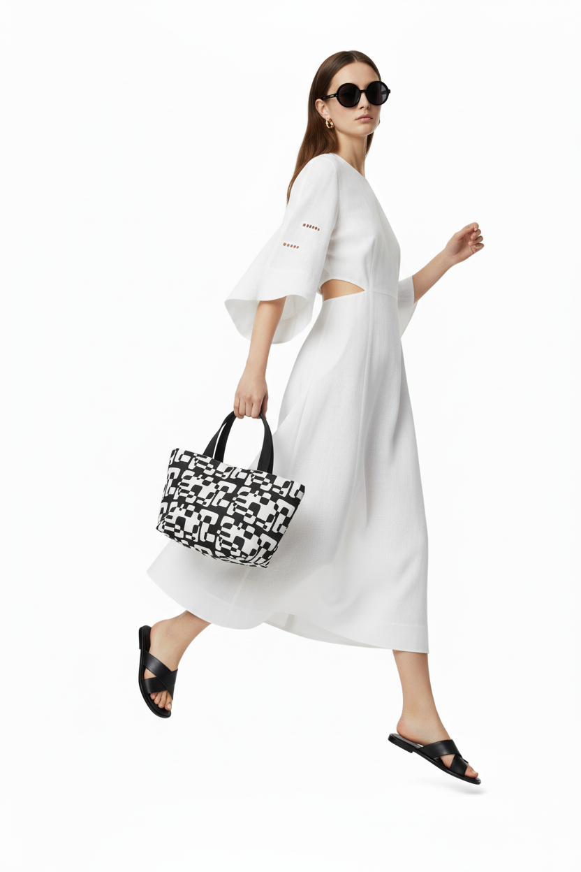 Geometric Black & White Lunch Bag — Retro Modern Insulated Tote