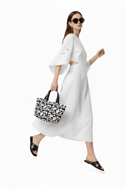 Geometric Black & White Lunch Bag — Retro Modern Insulated Tote