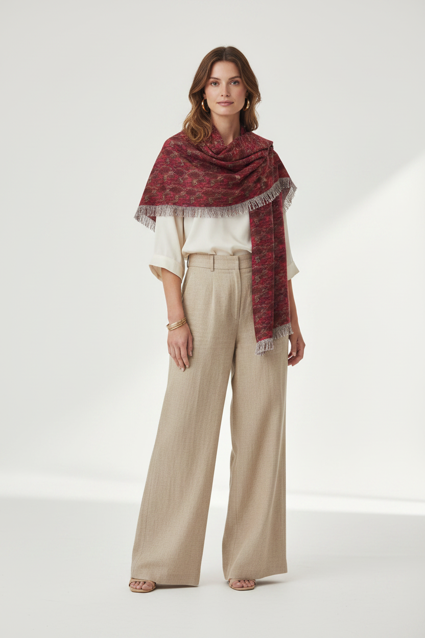 Light Scarf — Woven Red Paisley Pattern Fashion Scarf