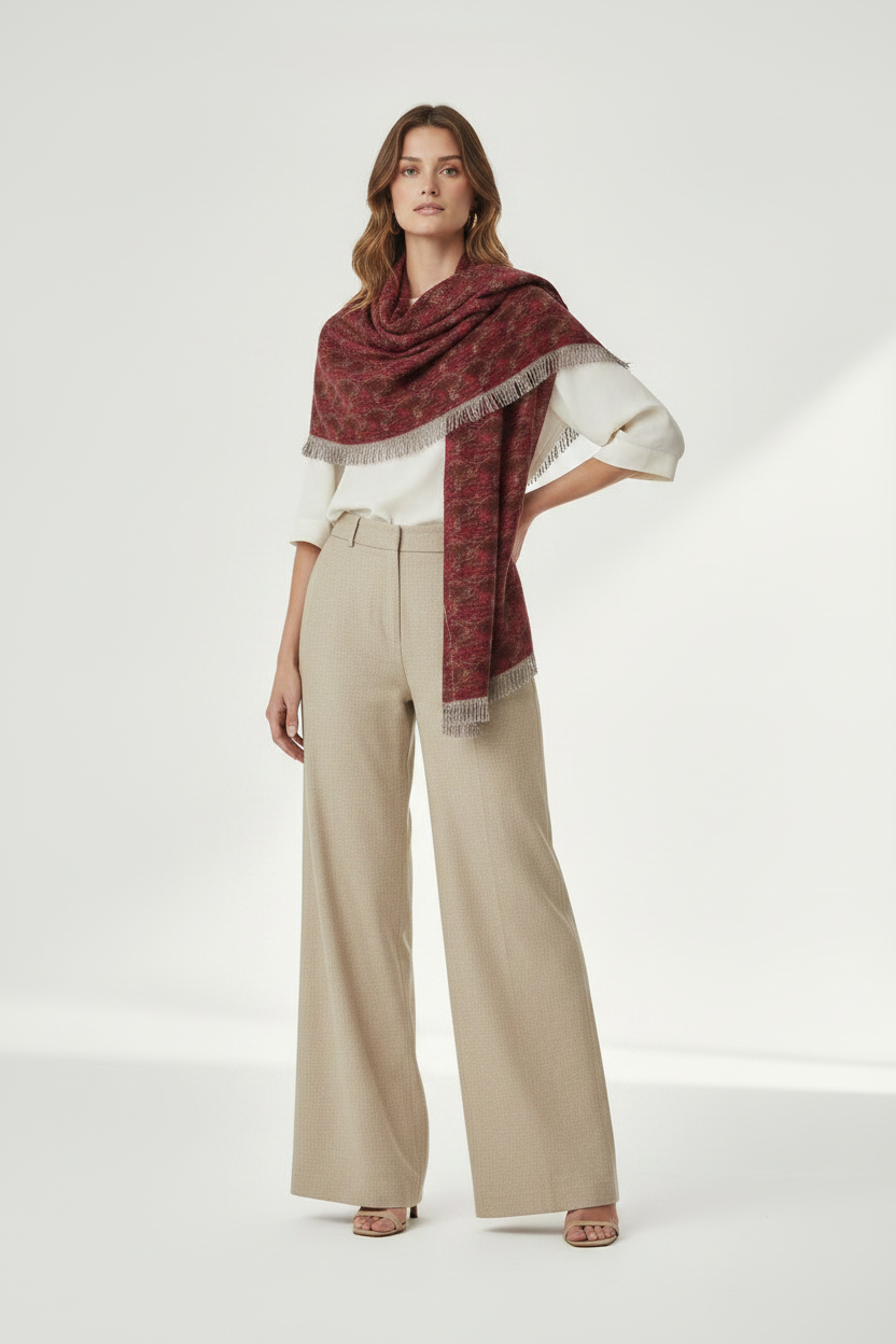 Light Scarf — Woven Red Paisley Pattern Fashion Scarf