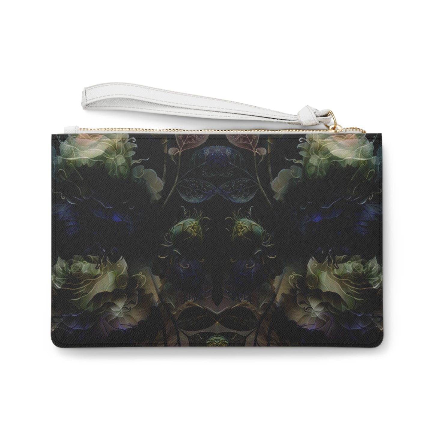 Dark Floral Clutch — Moody Symmetrical Rose Wristlet