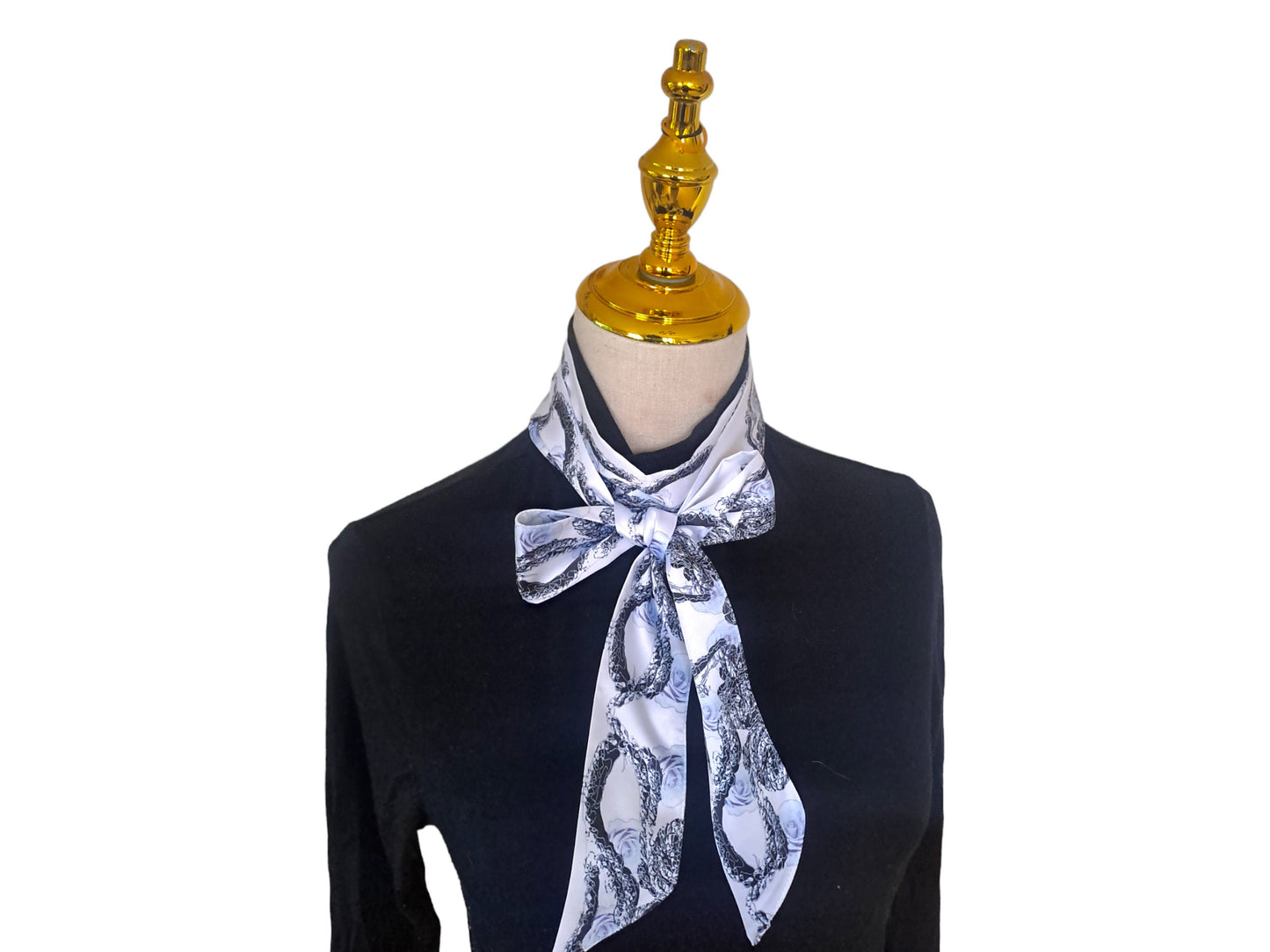 Silky smooth super thin neck tie, for women gift for a loved one, white and black coloured neck scarf,  head and hair tie, gift for her