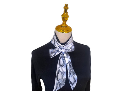 Silky smooth super thin neck tie, for women gift for a loved one, white and black coloured neck scarf,  head and hair tie, gift for her
