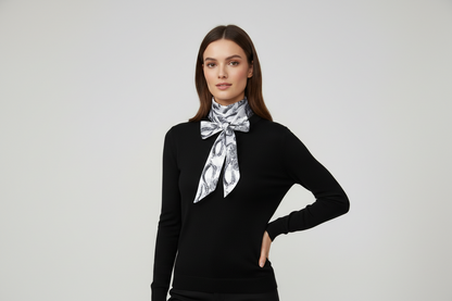 Silky smooth super thin neck tie, for women gift for a loved one, white and black coloured neck scarf,  head and hair tie, gift for her